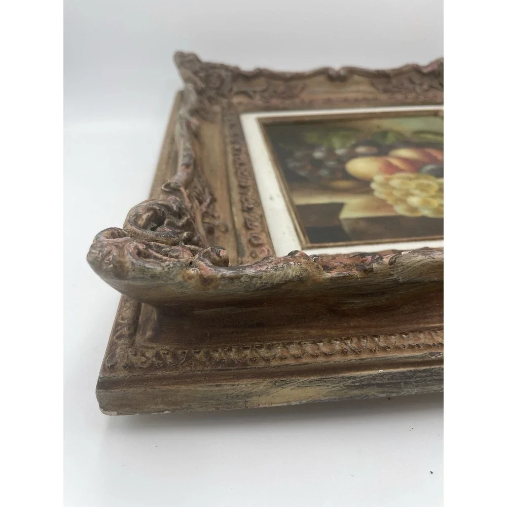 Vintage Still Life Fruit Oil‎ on Canvas Ornate Baroque Frame Signed 14 x 16